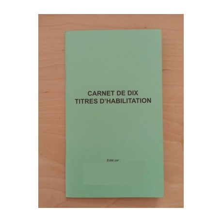 Carnet de 10 titres d'habilitation